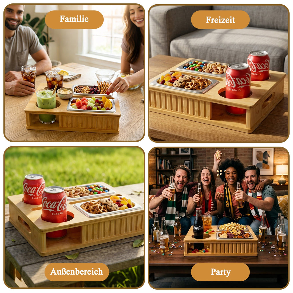 Bamboo Sofa Snack Tray with 2 Removable Bowls