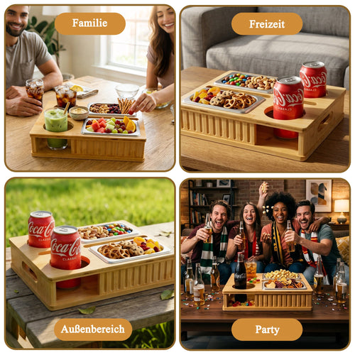 Bamboo Sofa Snack Tray with 2 Removable Bowls