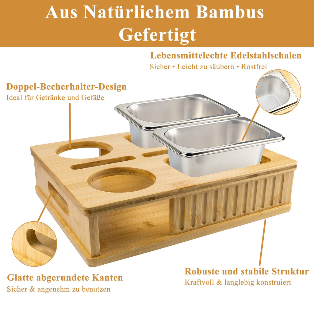 Bamboo Sofa Snack Tray with 2 Removable Bowls
